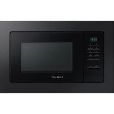 a close up of a black microwave oven on a white background