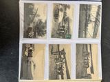 several old black and white photographs of people on a street