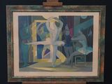 a picture of a painting on a easel with a ballerina in the foreground