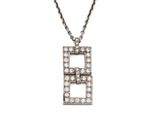 a white gold and diamond pendant with a square design