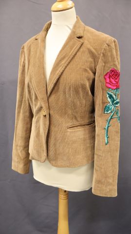 MOSCHINO – Veste côtelée marron clair, manches brodées, doublure ...