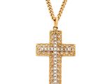 un pendentif en forme de croix en or, muni d'une chaîne et d'un maillon de chaîne
