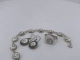 silver plated necklace and earrings set with mother of pearls