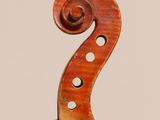 a close up of the back of a violin with a fiddle in the foreground