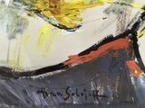 abstract painting of a man ' s face on a white background