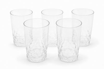 lot de six verres à boire en verre transparent, avec un motif au fond