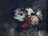 une peinture de fleurs dans un vase sur une table