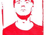 a picture of a man in a red shirt on a white background
