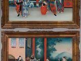 paire de peintures chinoises représentant des hommes et des femmes jouant d'un instrument