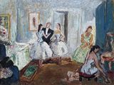 a painting of a group of people in a living room