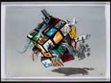 a painting of a rubik cube with a lot of stickers on it