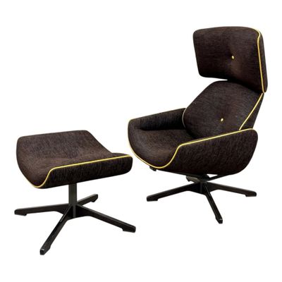 an image of a chair and ottoman with a brown upholstered cover