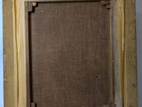 an old wooden picture frame with a brown canvas on a white background