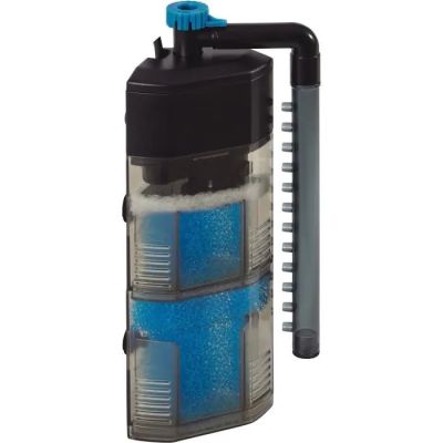 a black and blue water filterr with a blue handle