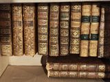 de nombreux livres anciens sur une étagère dans une pièce