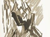 drawing of a woman sitting in a chair in a room