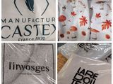 several pictures of various items that include towels, towels, and t - shirts
