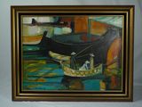 une image d'un tableau représentant un bateau sur l'eau