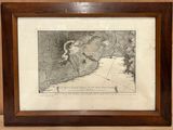 an old map of the coast of maine in a wooden frame