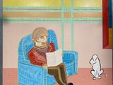 un tableau représentant un homme assis sur une chaise en train de lire un livre