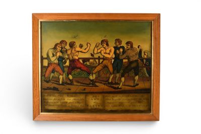 tableau représentant un groupe d'hommes jouant au tennis
