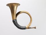 a brass instrument that is flying in the air