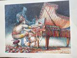 a drawing of a man playing a musical instrument