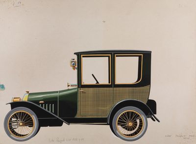 a drawing of an old car on a white background
