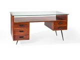 an image of a desk with a glass top and two drawers