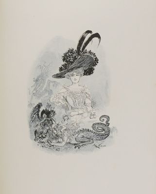 drawing of a woman in a hat with a dragon on her shoulder