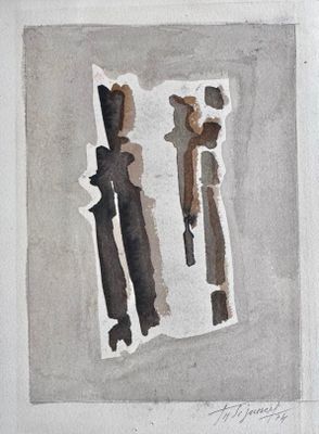 a watercolor painting of a couple of people standing next to each other