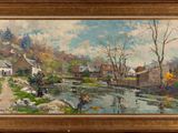 an image of a painting of a river in a country setting