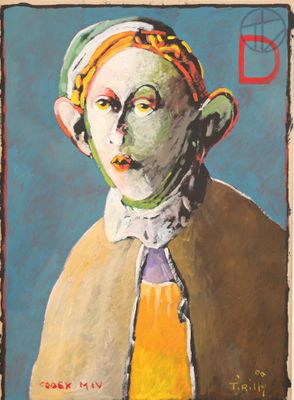 an image of a painting of a woman with a green headband