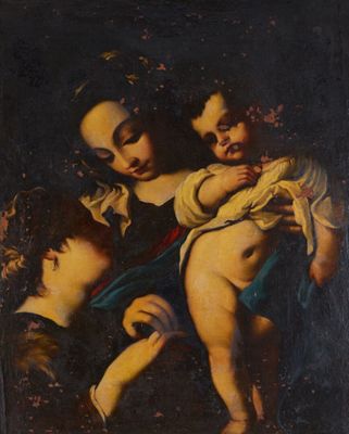 une image d'un tableau représentant une femme tenant un enfant dans ses bras
