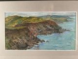 a picture of a painting of a view of the ocean