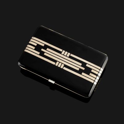 AnnÉES 1925 ÉTui À Cigarettes Laque Noire À Motifs GÉOMÉTriq…