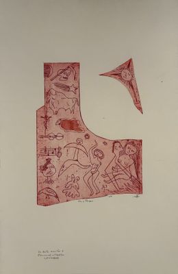 an image of a drawing of a red object with a bird on it