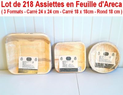Lot de 218 Assiettes en Feuille d'Areca ( NEUVES ) - 3 Forma…