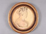 an image of a picture of a woman in a white dress in a gold frame
