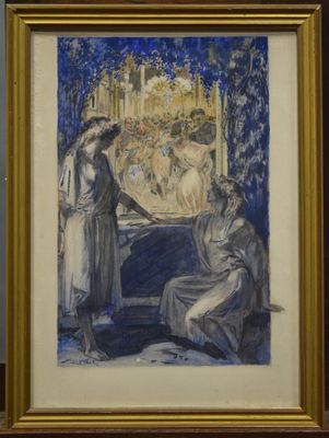 une image représentant un tableau où l'on voit deux femmes devant une fenêtre