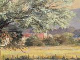 a painting of a man riding a horse in a field