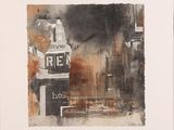 a watercolor painting of a street sign on the side of a building