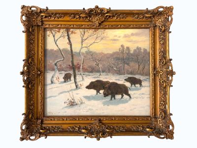 une photo d'un tableau représentant des ours dans la neige