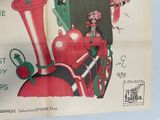 a poster of a train with a cartoon on it