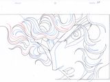 drawing of a woman ' s face with long wavy hair