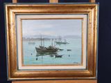 a picture of a painting of a boat in the water
