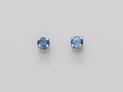 Puces D'Oreilles Vintage Or 18K - Serties De Spinelles Bleus - Griffes - Occasion