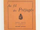 an old book with a picture of a man sitting on top of it