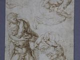 two studies of a man and a woman, one holding a baby