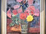 une peinture de fleurs dans un vase sur une table